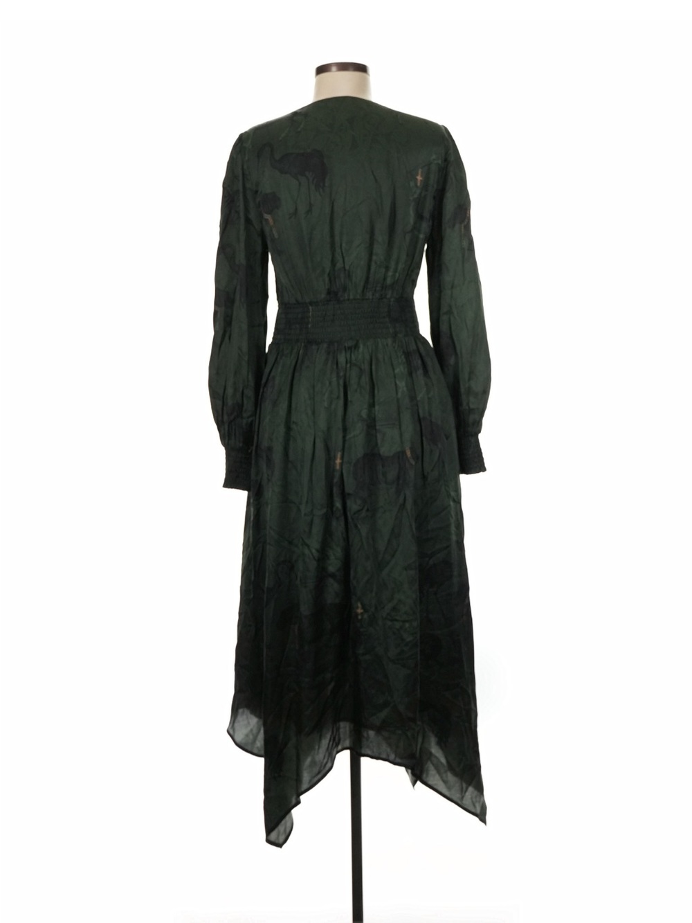 AllSaints Estelle Heidi Long Sleeve Silk Blend Dress in Forest - Picture 3 of 7